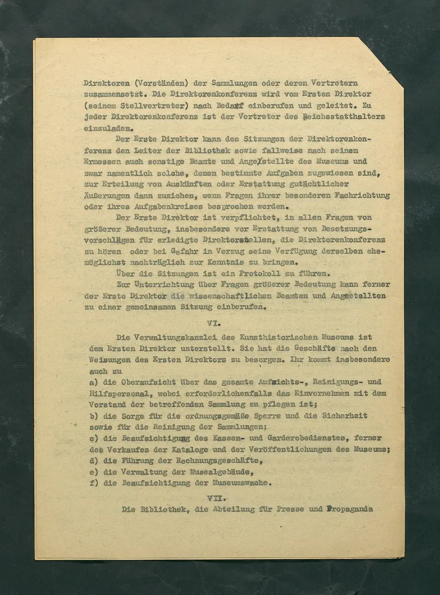 Dienstvorschrift für das Kunsthistorische Museum in Wien