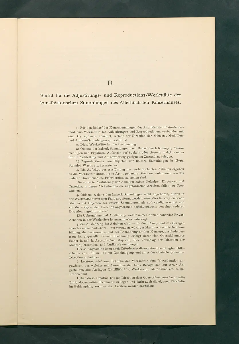 Bestimmungen für den Dienstbetrieb in den kunsthistorischen Sammlungen des Allerhöchsten Kaiserhauses