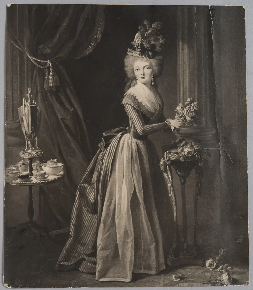 Dame mit Rosenstrauß
