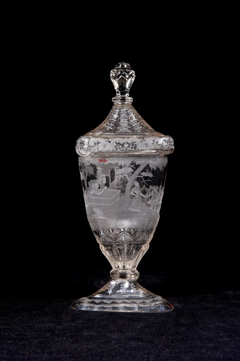 Dreikantiger Pokal mit niederländischem Bauerntanz