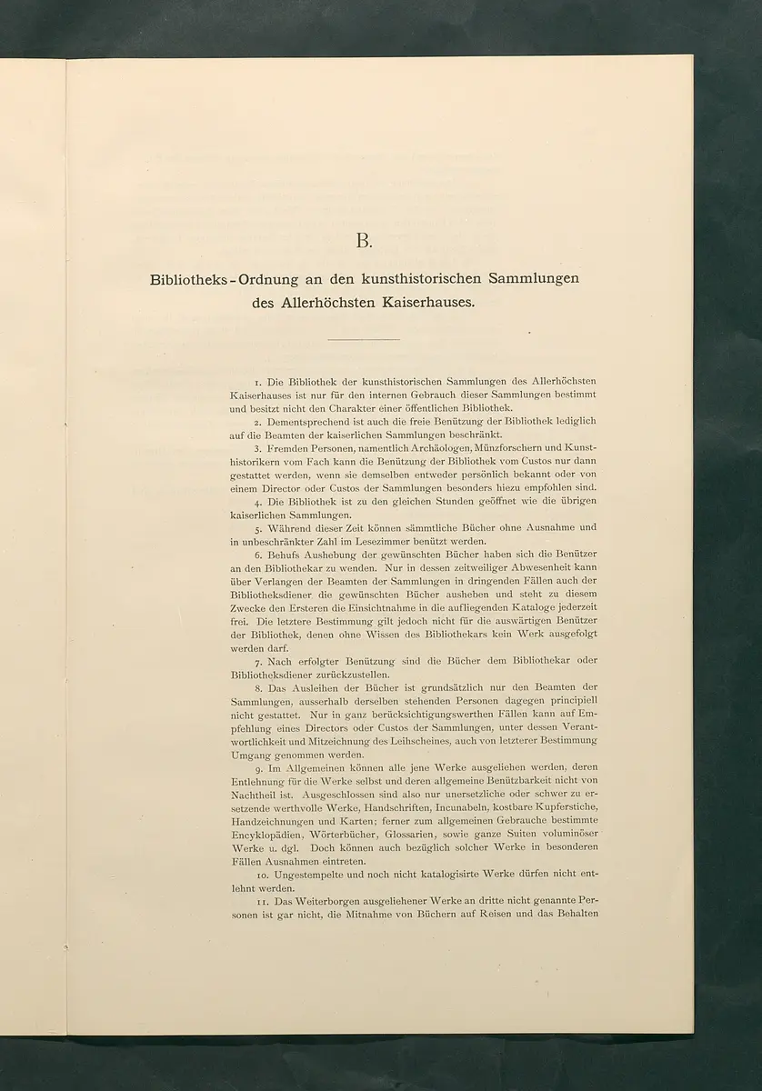 Bestimmungen für den Dienstbetrieb in den kunsthistorischen Sammlungen des Allerhöchsten Kaiserhauses