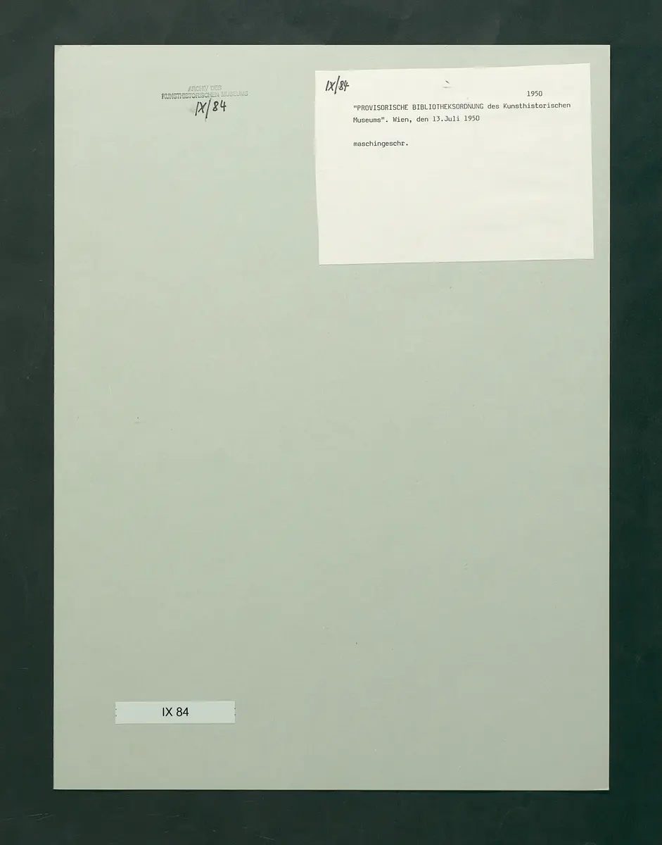 Provisorische Bibliotheksordnung des Kunsthistorischen Museums