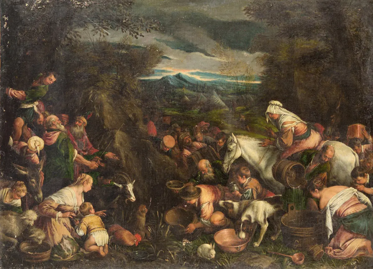 Moses schlägt Wasser aus dem Felsen