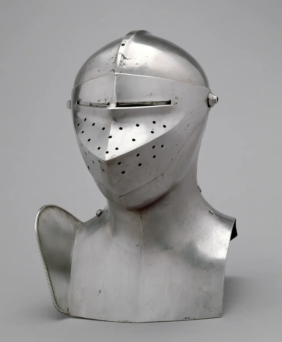 Helm zum Welschrennen (Visier nicht zugehörig, Bruststück modern)