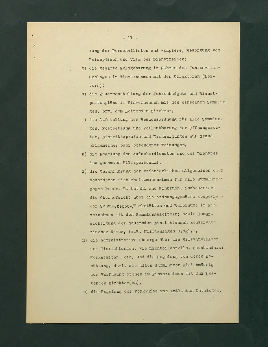Dienstinstruktionen für die Direktoren der Kunstsammlungen, der Kulturhistorischen Sammlungen und der Naturwissenschaftlichen Sammlungen des Bundes in Wien