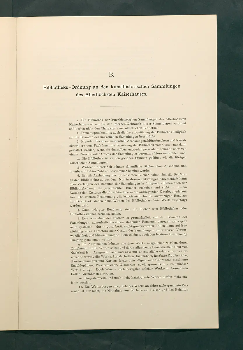 Bestimmungen für den Dienstbetrieb in den kunsthistorischen Sammlungen des Allerhöchsten Kaiserhauses