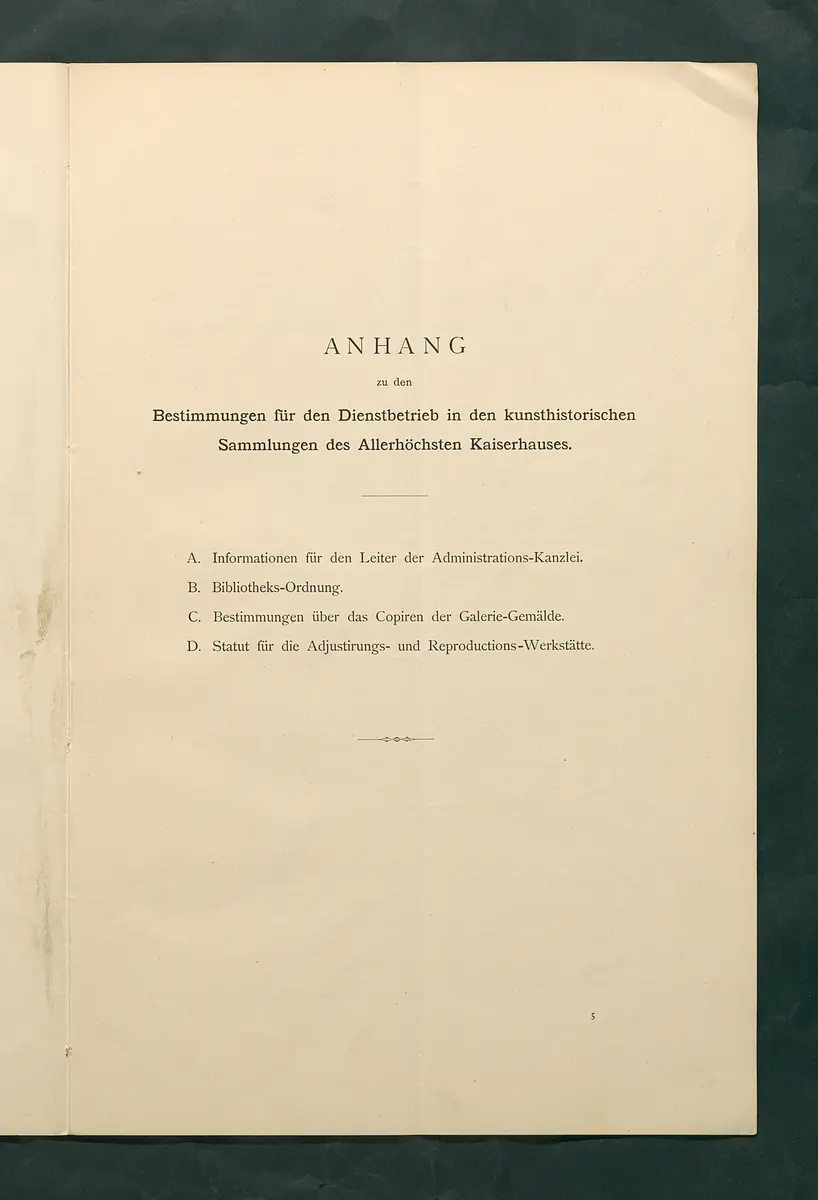 Bestimmungen für den Dienstbetrieb in den kunsthistorischen Sammlungen des Allerhöchsten Kaiserhauses