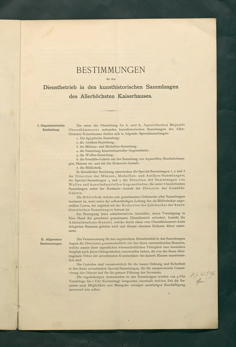 Bestimmungen für den Dienstbetrieb in den kunsthistorischen Sammlungen des Allerhöchsten Kaiserhauses