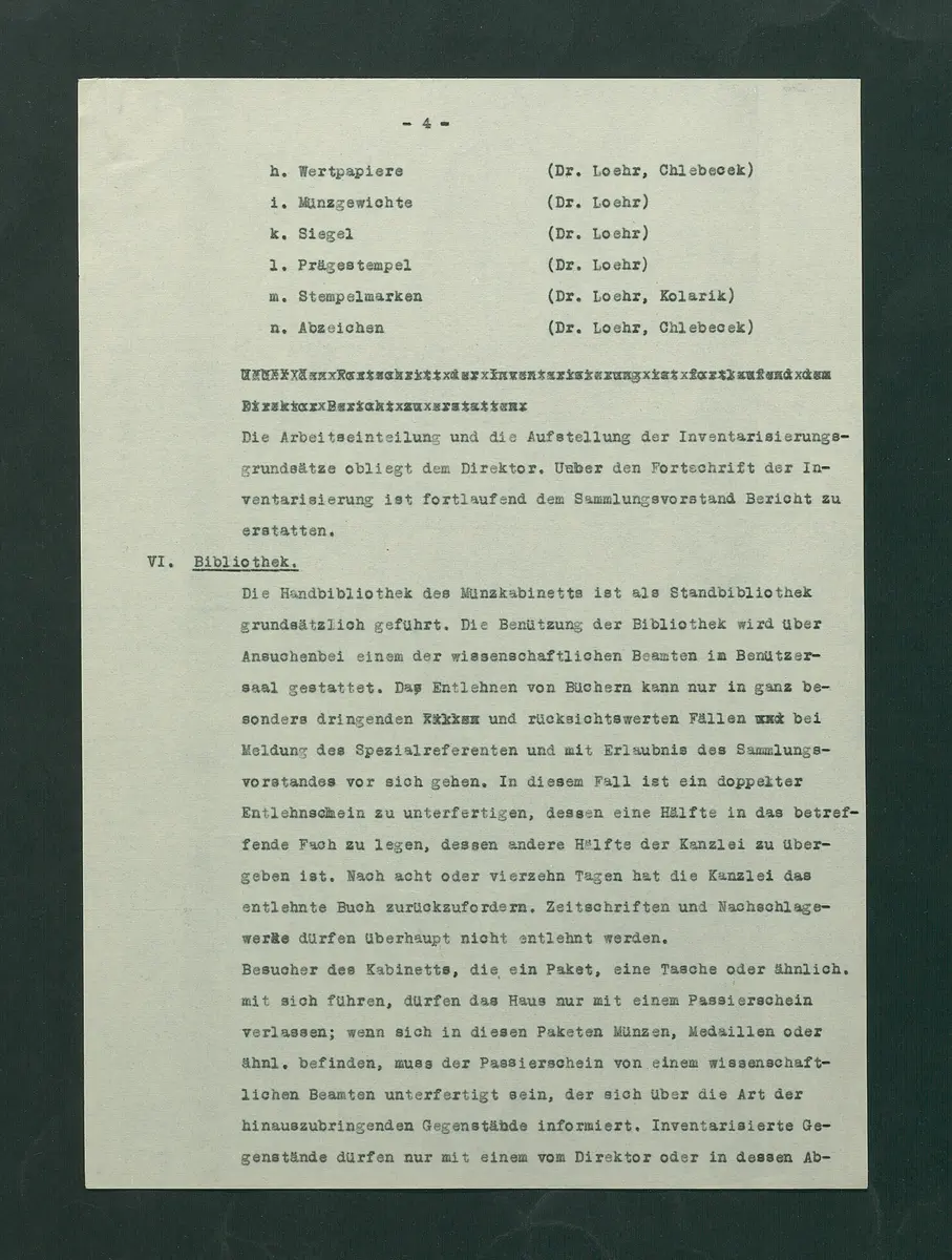 Dienstvorschriften für die Sammlung von Medaillen, Münzen und Geldzeichen