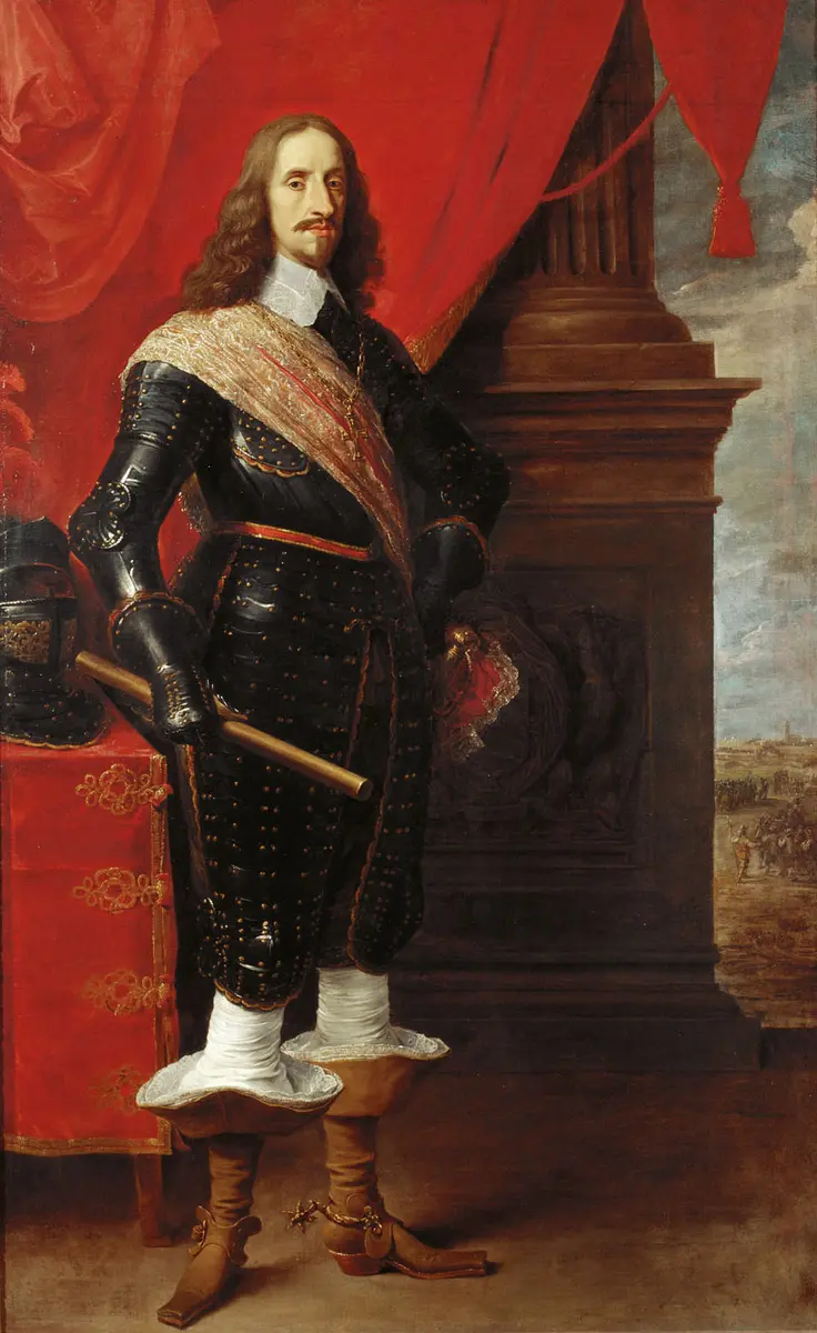 Erzherzog Leopold Wilhelm (1614-1662), im Hintergrund die Belagerung von Gravelingen