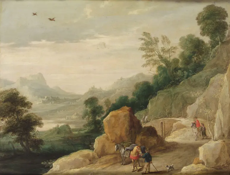Landschaft mit zwei Maultieren