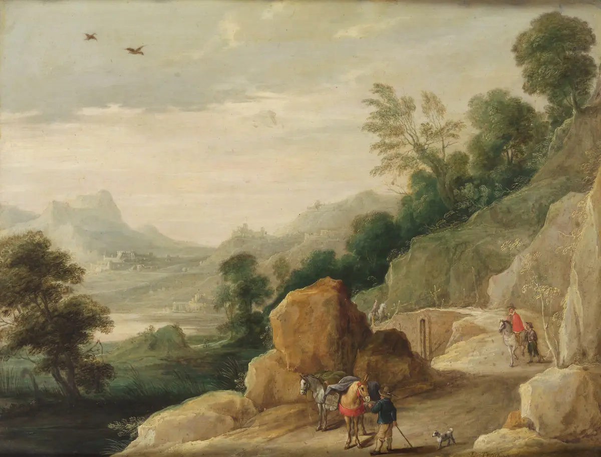 Landschaft mit zwei Maultieren