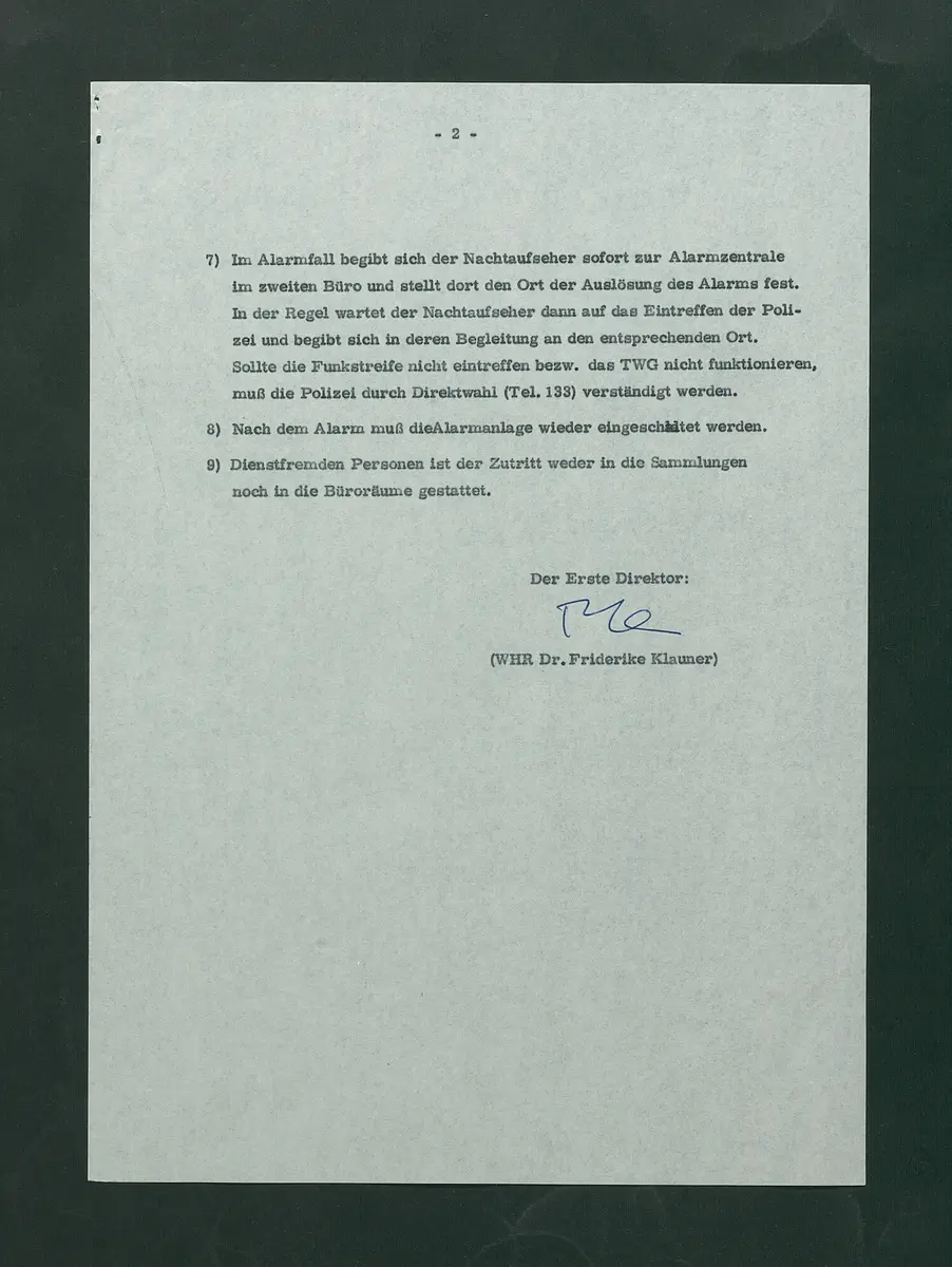 Dienstordnung der Nachtaufseher für die Zeit von 1. Oktober 76 bis 30. April 77