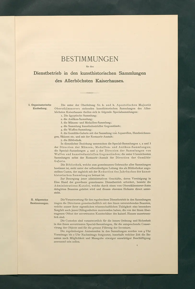 Bestimmungen für den Dienstbetrieb in den kunsthistorischen Sammlungen des Allerhöchsten Kaiserhauses