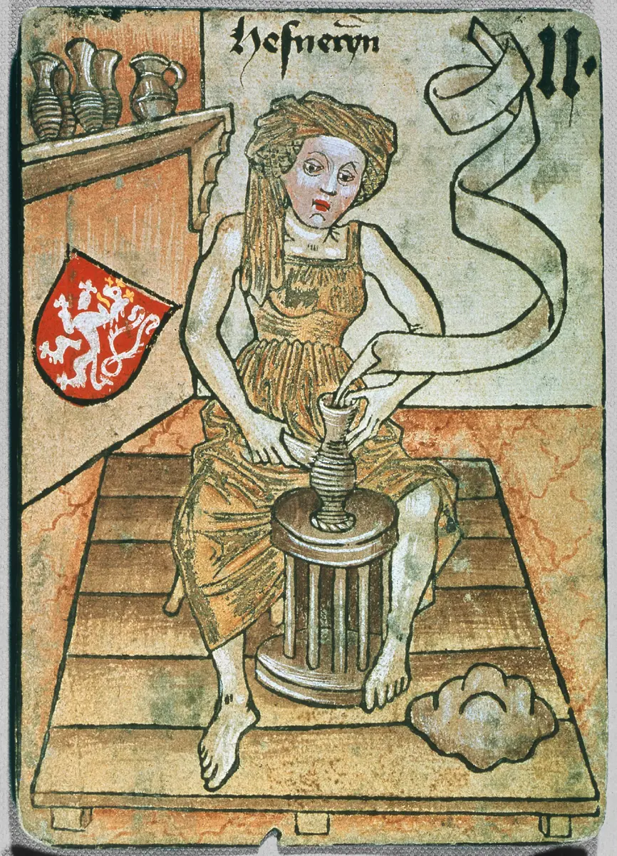 Spielkarte, Böhmen, Hafnerin (Zwei), aus dem sog. Hofämterspiel