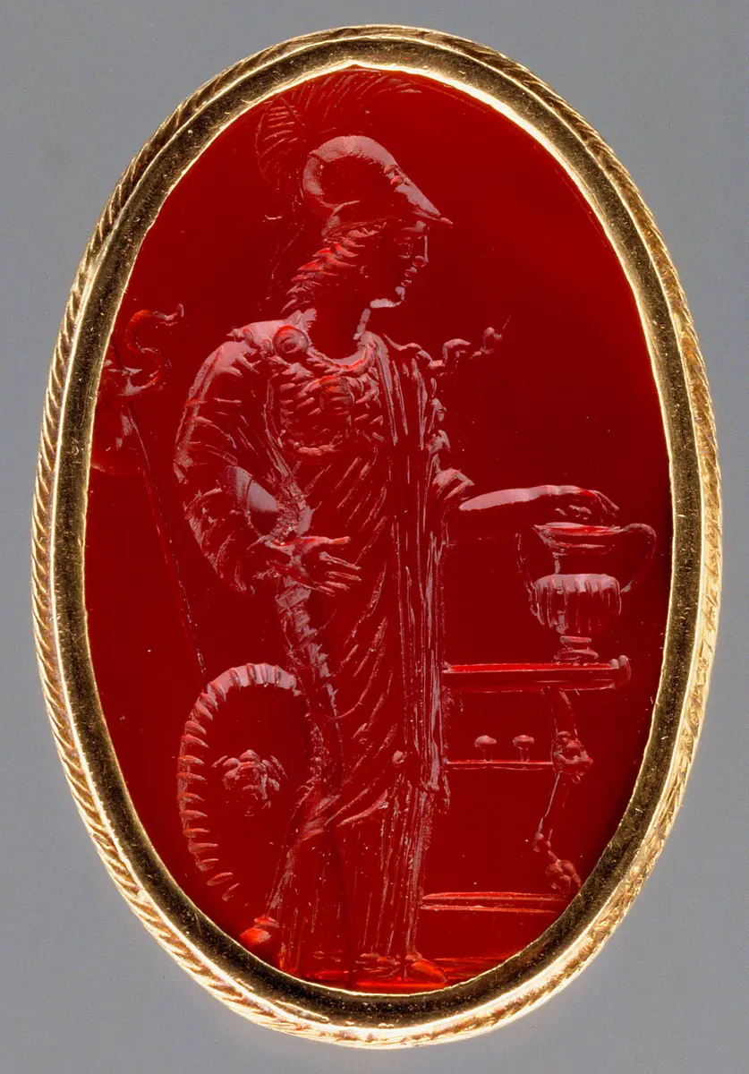 Minerva legt einen Stimmstein in die Urne