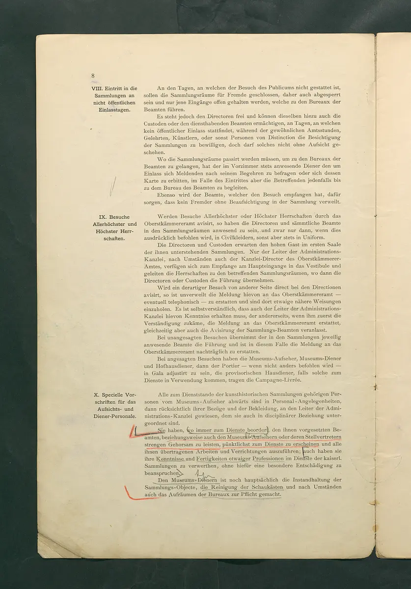 Bestimmungen für den Dienstbetrieb in den kunsthistorischen Sammlungen des Allerhöchsten Kaiserhauses