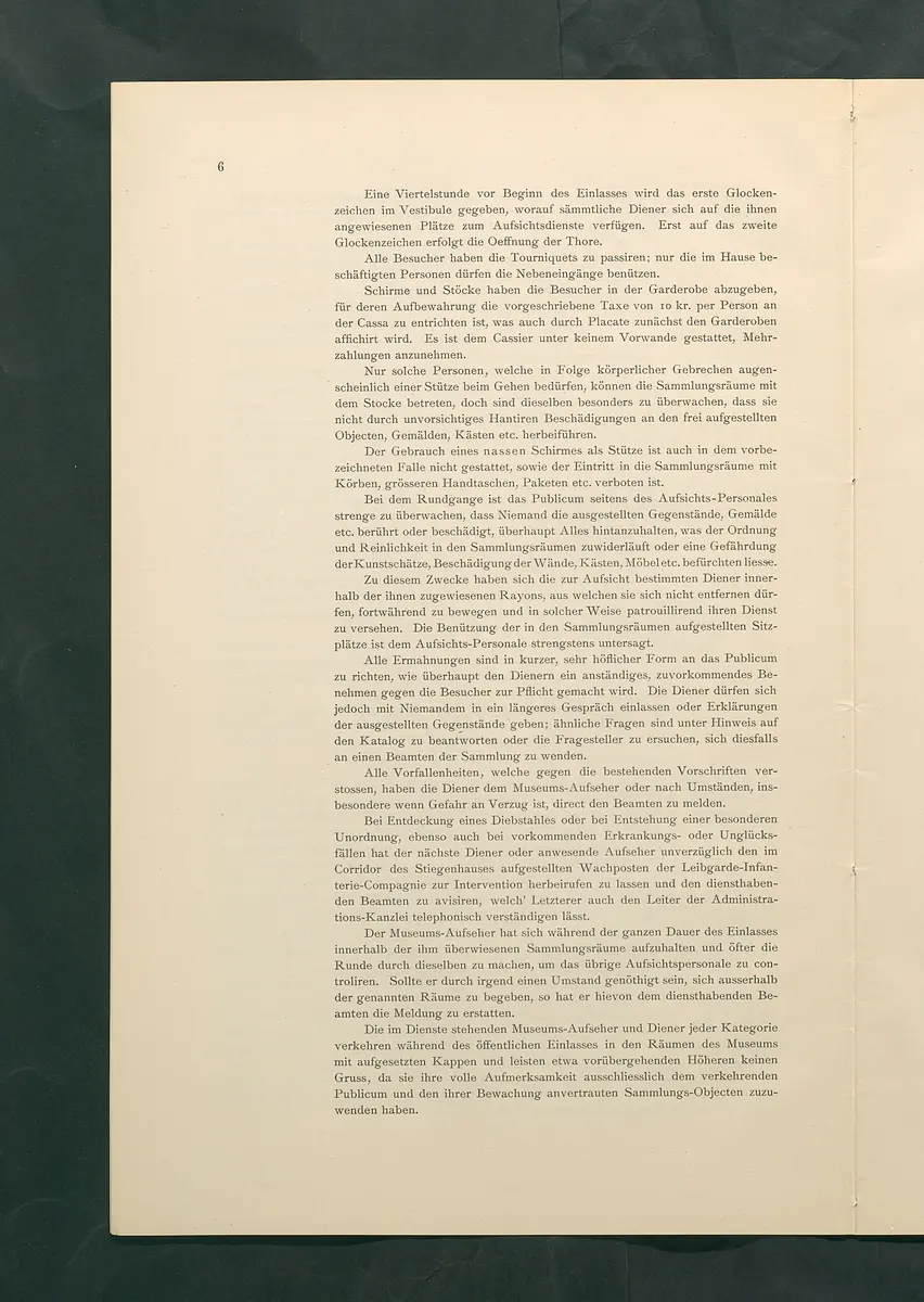 Bestimmungen für den Dienstbetrieb in den kunsthistorischen Sammlungen des Allerhöchsten Kaiserhauses