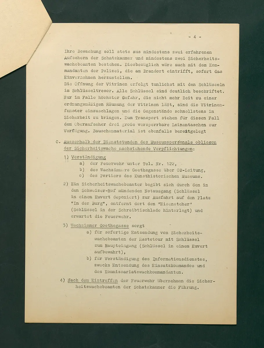 Feuerlöschordnung für das Kunsthistorische Museum, Teil III: Schatzkammer
