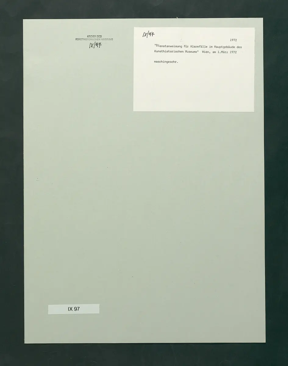 Dienstordnung für Alarmfälle im Hauptgebäude des Kunsthistorischen Museums