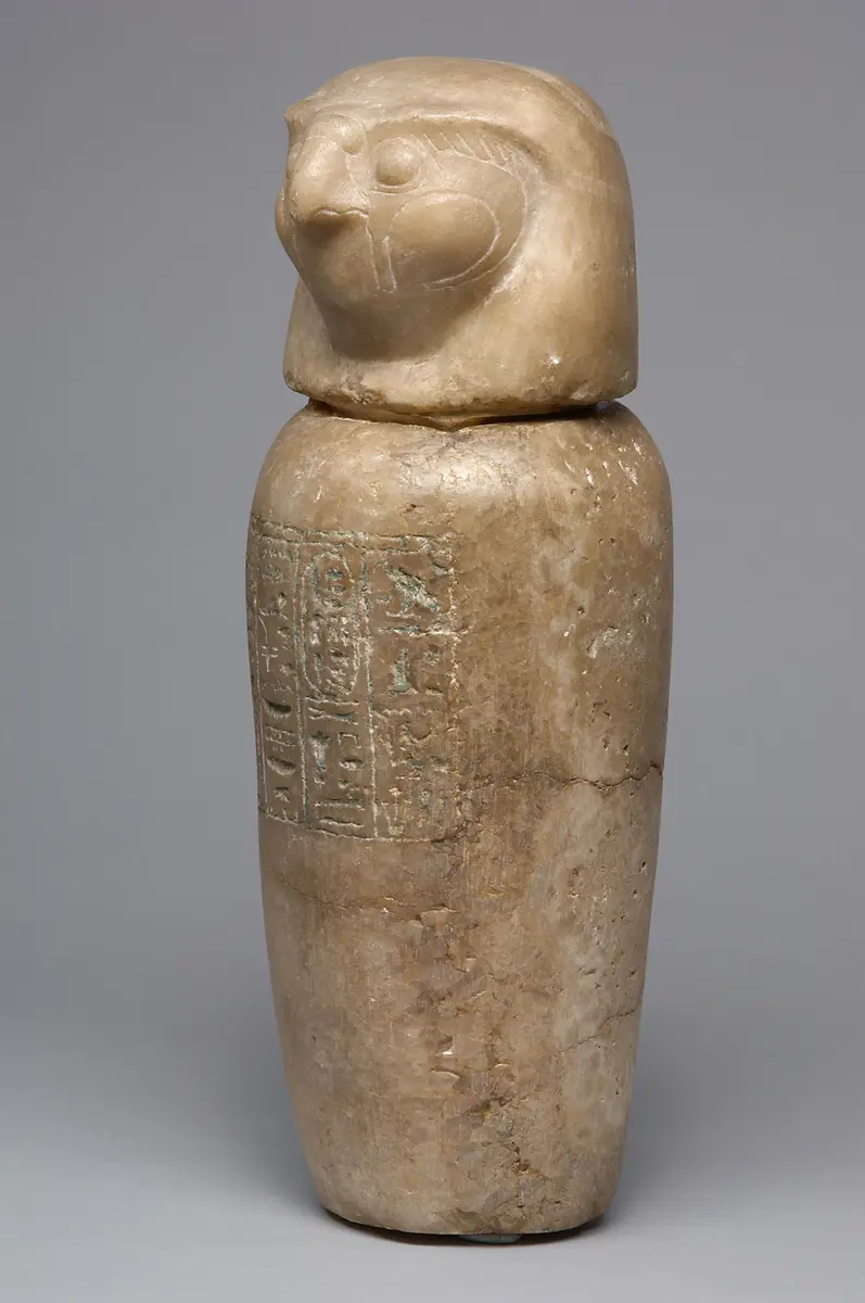 Kanope der Tjes-bastet-peret mit Deckel in Form eines Falkenkopfes