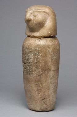 Kanope der Tjes-bastet-peret mit Deckel in Form eines Falkenkopfes