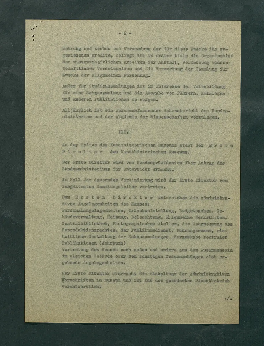 Dienstvorschriften für das Kunsthistorische Museum