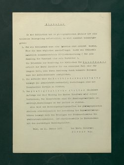 Zirkular betreffend Neuregelung für die Bibliothek und das photographische Atelier