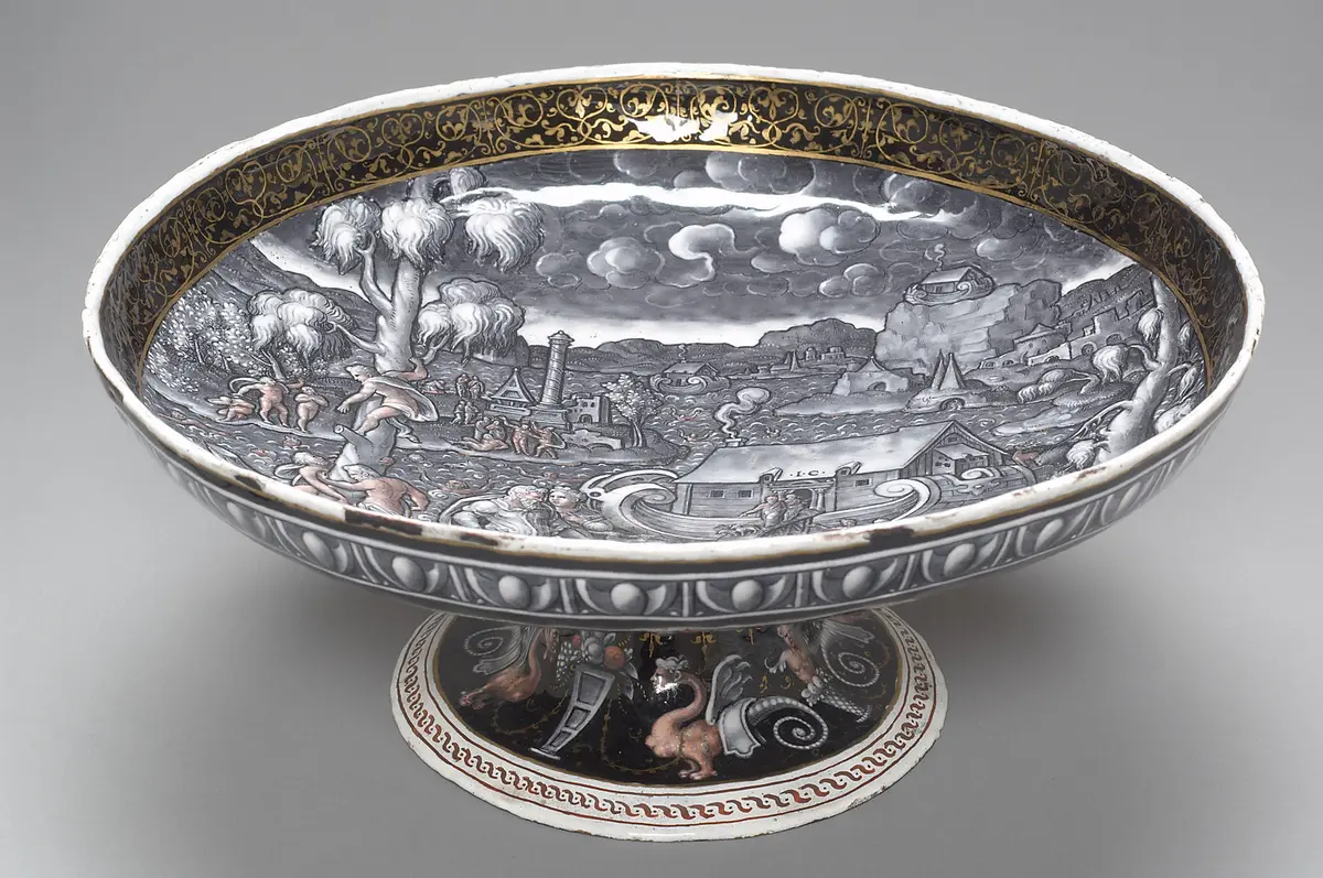 Fruchtschale auf niederem Fuß mit der Arche Noah