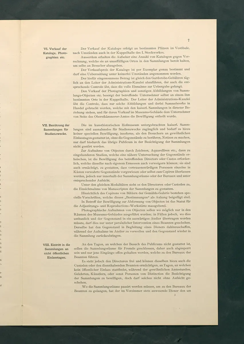 Bestimmungen für den Dienstbetrieb in den kunsthistorischen Sammlungen des Allerhöchsten Kaiserhauses