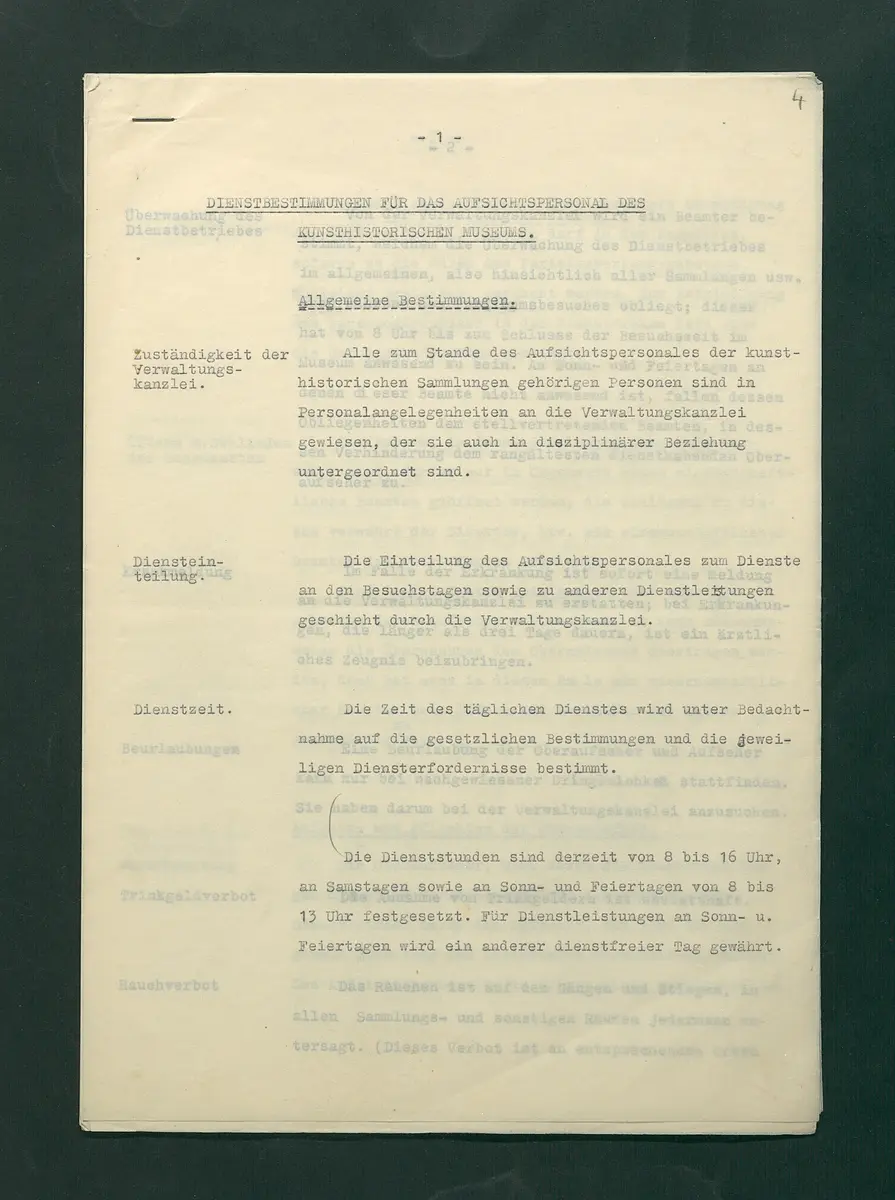 Dienstbestimmungen für das Aufsichtspersonal in den Sammlungen