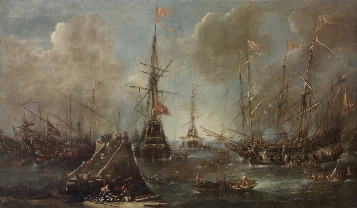 Hafen mit Kriegsschiffen