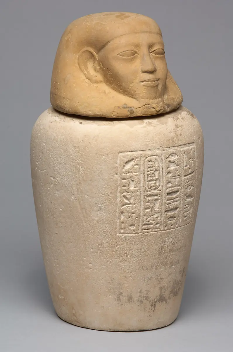 Kanope der Tjes-bastet-peret mit Deckel in Form eines Menschenkopfes
