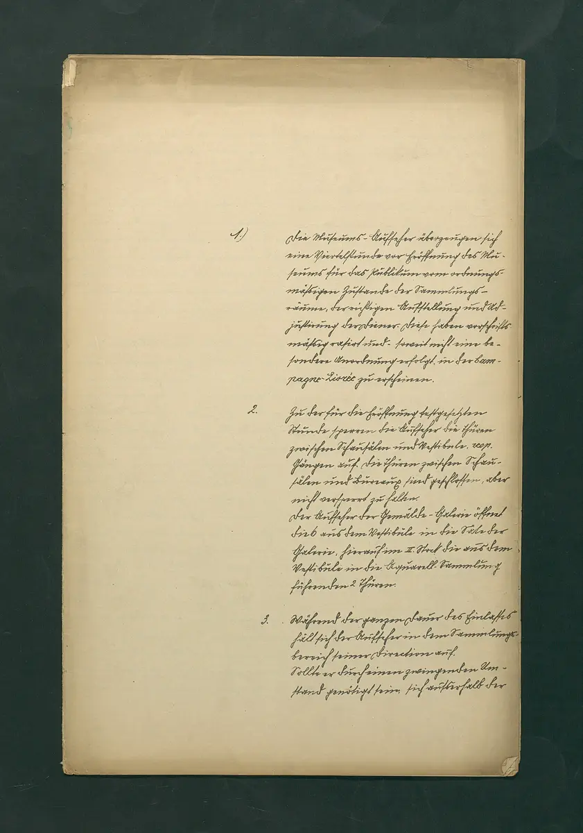 handschriftliche Dienstordnung für Museumsaufseher
