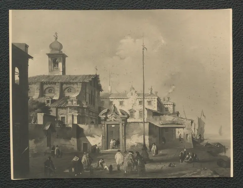 F. Guardi: Staffierte venezianische Vedute. Öl-Leinwand 35 x 44,5 cm