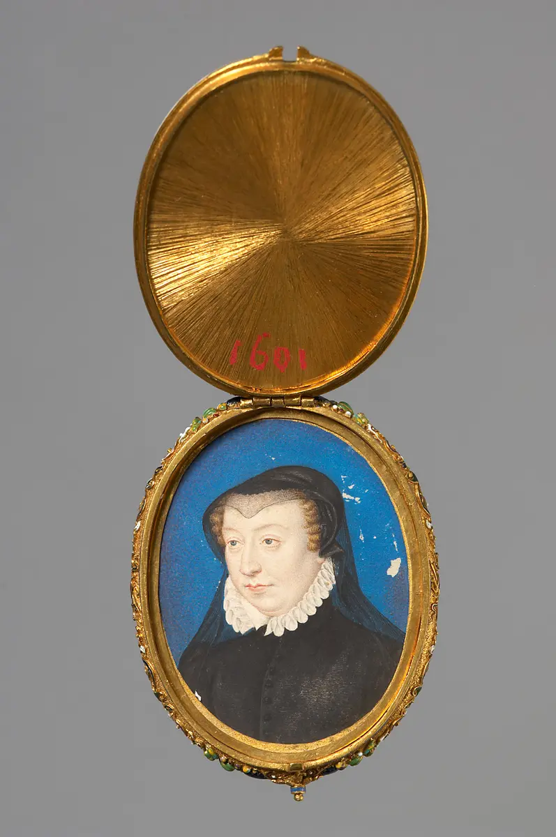 Medaillonkapsel mit den Miniaturbildnissen von Karl IX. v. Frankreich (1550-1574) und seiner Mutter Katharina de´ Medici