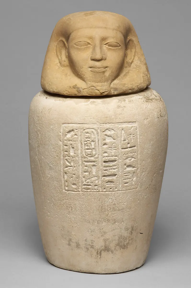 Kanope der Tjes-bastet-peret mit Deckel in Form eines Menschenkopfes