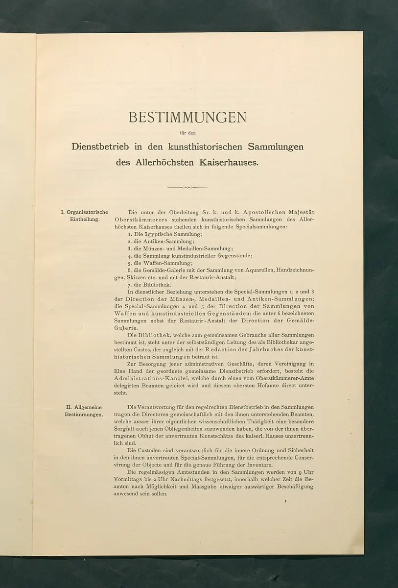 Bestimmungen für den Dienstbetrieb in den kunsthistorischen Sammlungen des Allerhöchsten Kaiserhauses