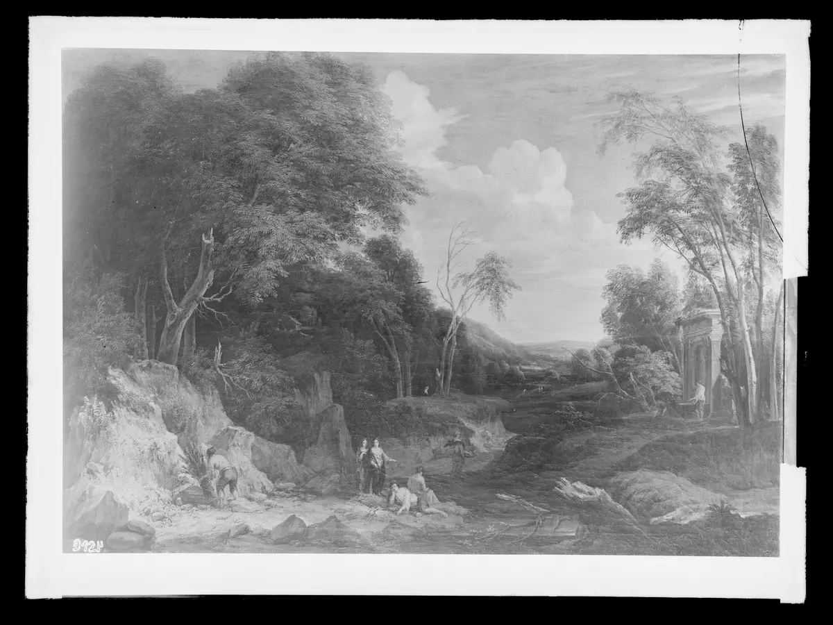 Waldlandschaft mit Figuren im Vordergrund