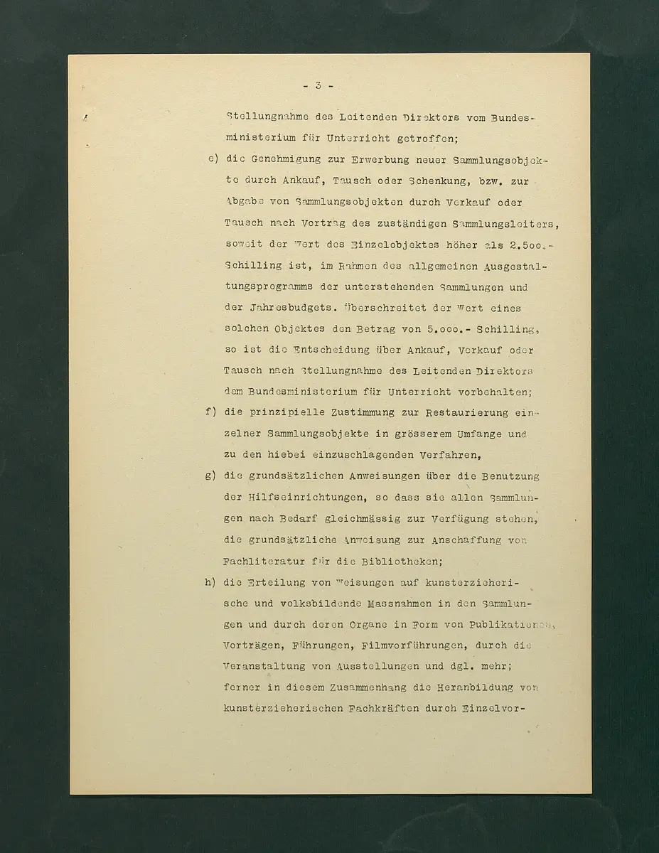 Dienstinstruktionen für die Direktoren der Kunstsammlungen, der Kulturhistorischen Sammlungen und der Naturwissenschaftlichen Sammlungen des Bundes in Wien