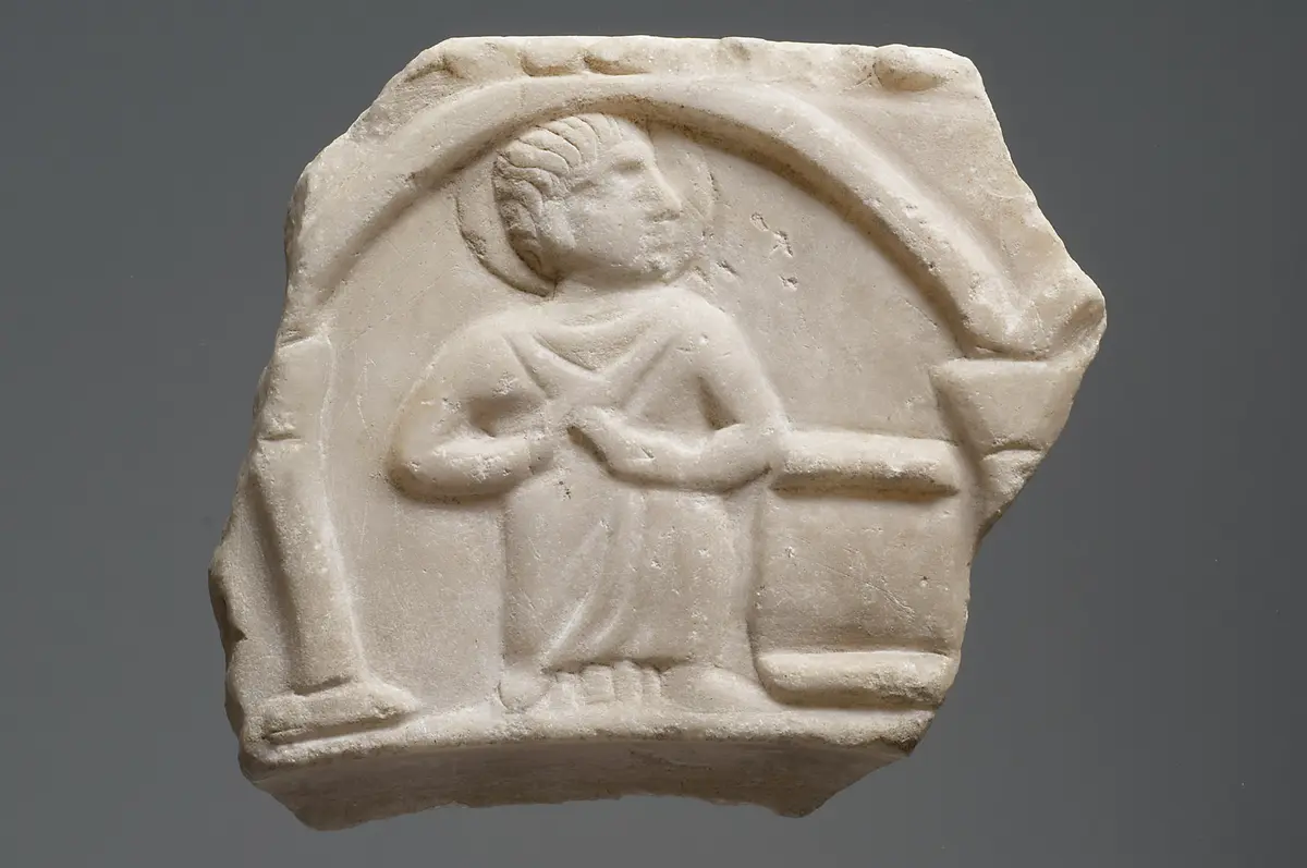 Tischplattenfragment: Christus mit Nimbus