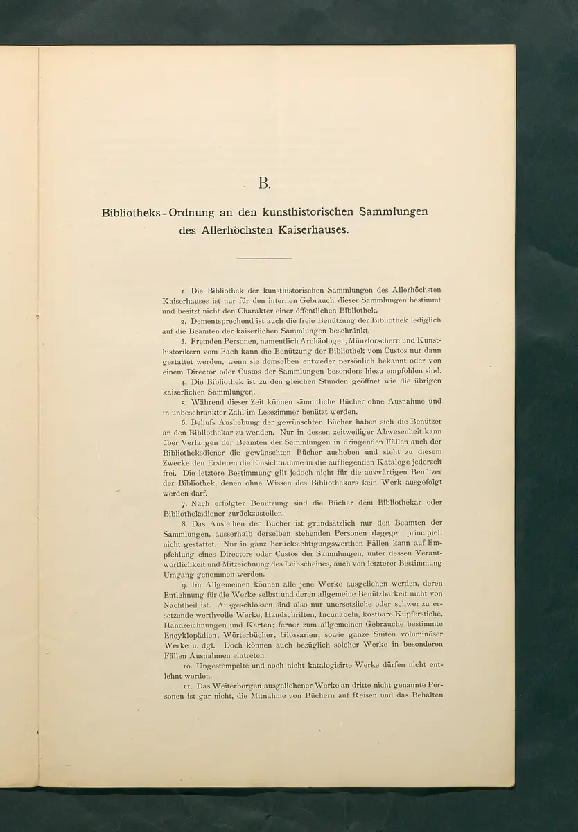 Bestimmungen für den Dienstbetrieb in den kunsthistorischen Sammlungen des Allerhöchsten Kaiserhauses