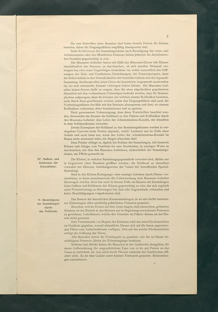 Bestimmungen für den Dienstbetrieb in den kunsthistorischen Sammlungen des Allerhöchsten Kaiserhauses