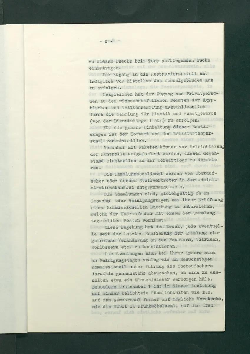 Dienstbestimmungen für das Aufsichtspersonal in den Sammlungen