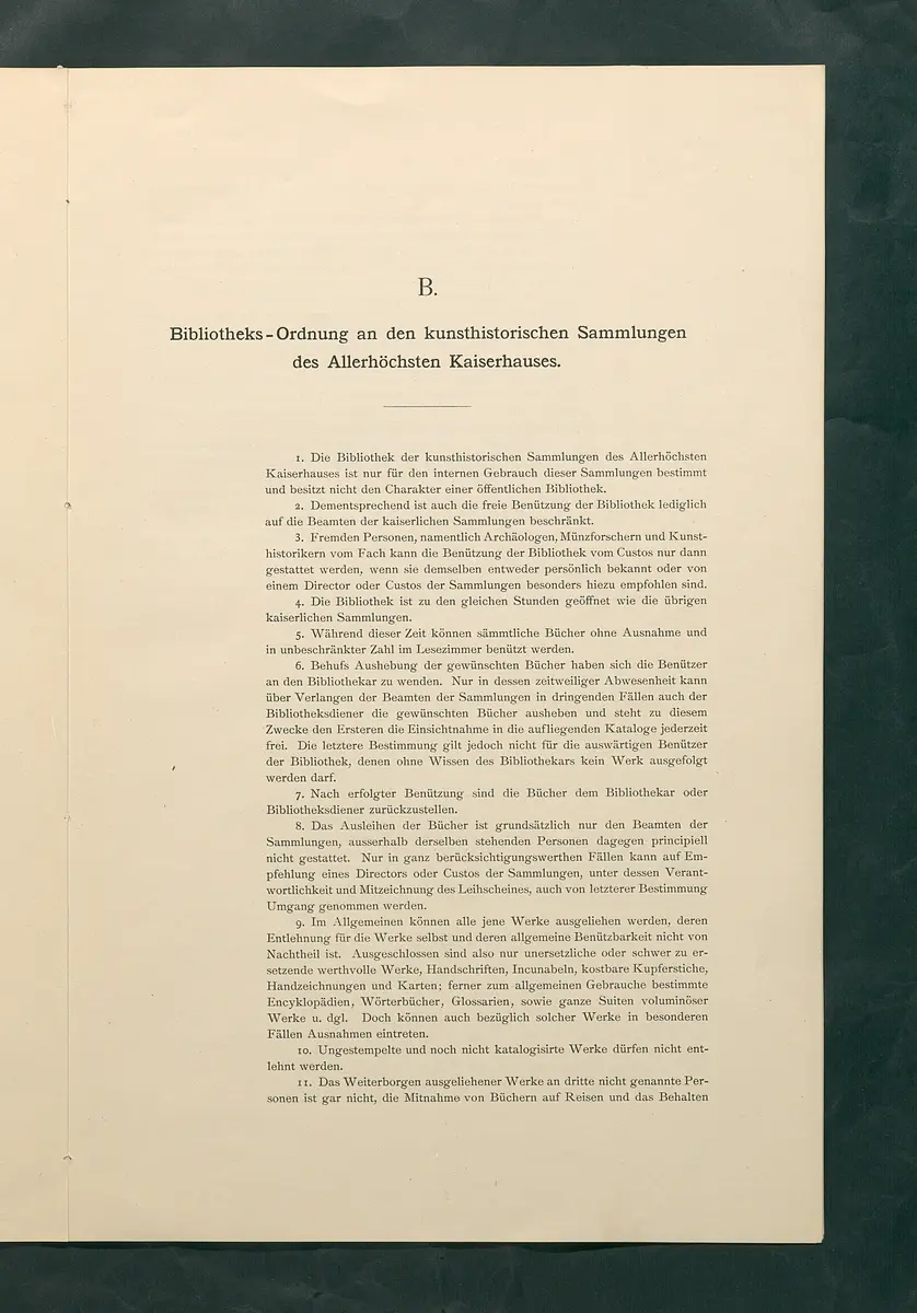 Bestimmungen für den Dienstbetrieb in den kunsthistorischen Sammlungen des Allerhöchsten Kaiserhauses
