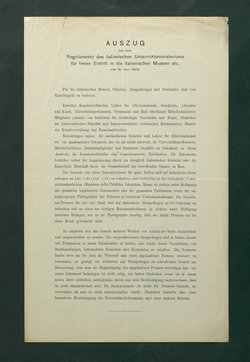 Auszug aus dem Regalomento des italienischen Unterrichtsministeriums für freien Eintritt in die italienischen Museen etc. vom 13. April 1902