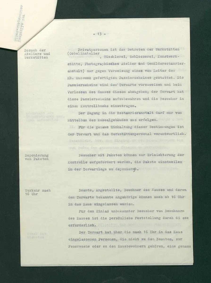 Dienstbestimmungen für das Aufsichtspersonal in den Sammlungen