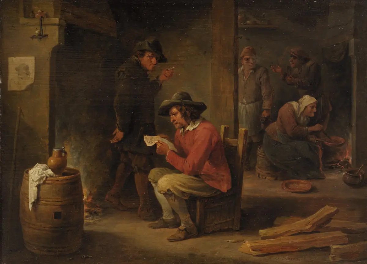 Bauernstube mit Zeitungsleser