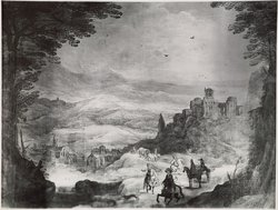 Landschaft mit Festung und Reitern