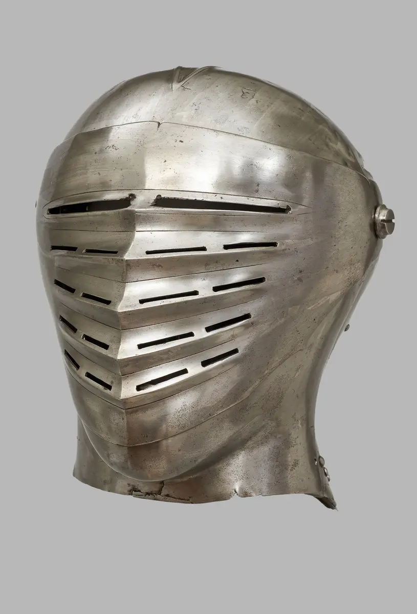 Deutscher Visierhelm zu einem Riefelharnisch, Riefelküriss